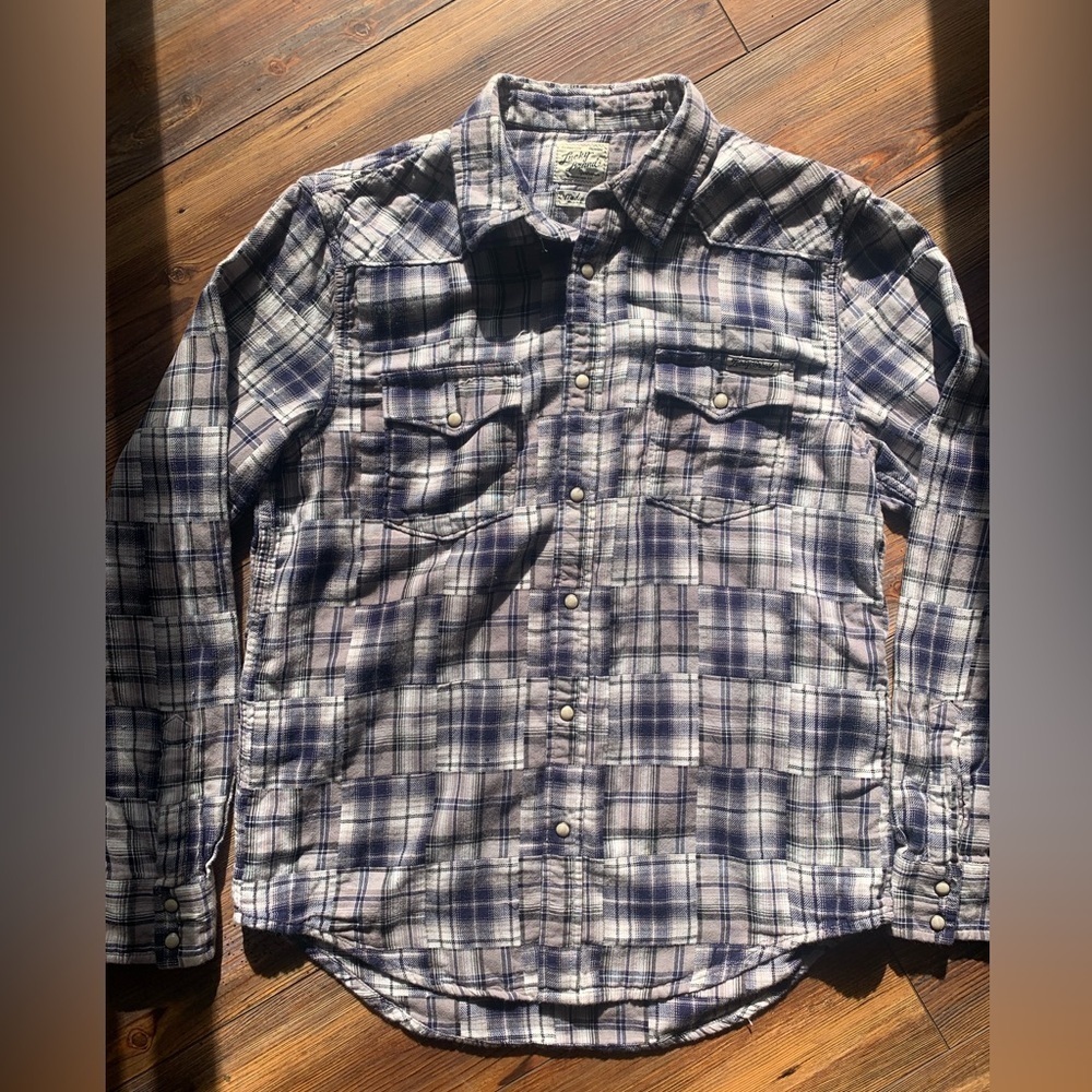 Lucky Brand Flannel Check Plaid Pearl Snap Western Casual Shirt Men Medium